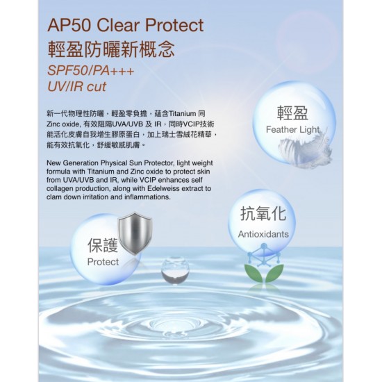 AP50 Clear Protect輕盈防曬新概念SPF50/PA+++UV/IR cut